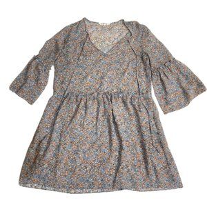 BCBGeneration Size Small Blue Mini Floral Bell Sleeve Casual Dress Boho